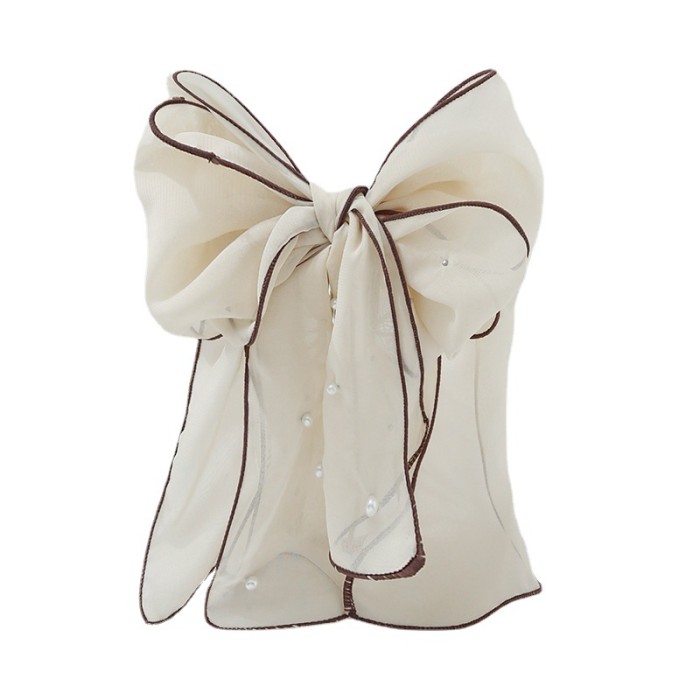 Elegant Chiffon Bow Hairpin with Pearl Streamer - Stylish and Versatile Hair Accessory for Any Occasion
