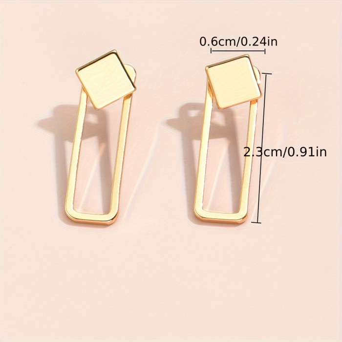 Square Geometric Stud Earrings Copper Jewelry Simple Leisure Style For Women Ladies Daily Wear Trendy Female Ear Decor