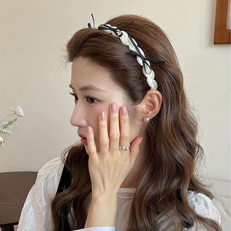 1PC European And American Personality Pearl Braid Net Yarn Headband Small Clear Sweet Sensens Advanced Facial Pressure Hair Clip Headband Hair Accessories