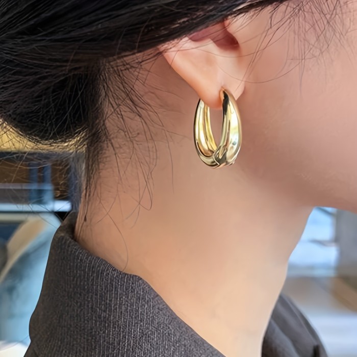 Glossy Hoop Earrings Copper Jewelry Vintage Simple Style Suitable For Women Daily Party Ear Ornaments