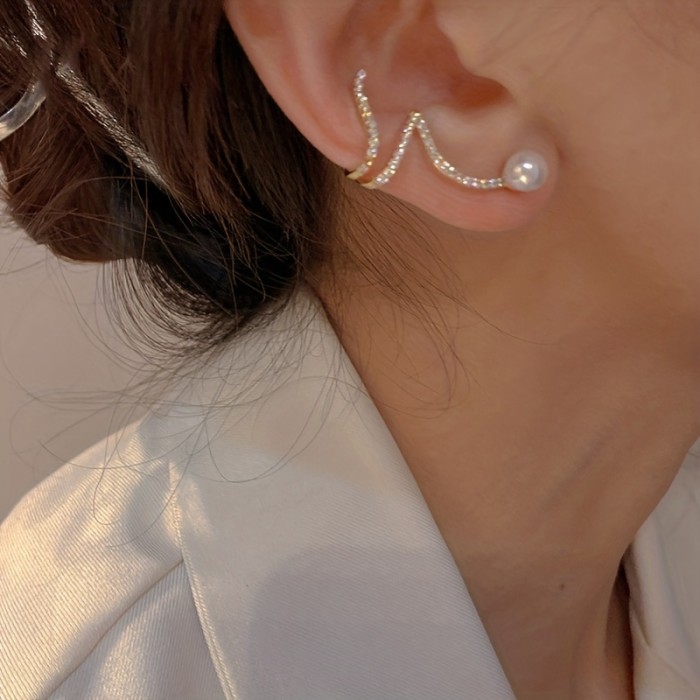 925 Silver Needle Faux Pearl Stud Earrings & Ear Clips Unique Jewelry For Women Banquet Decor