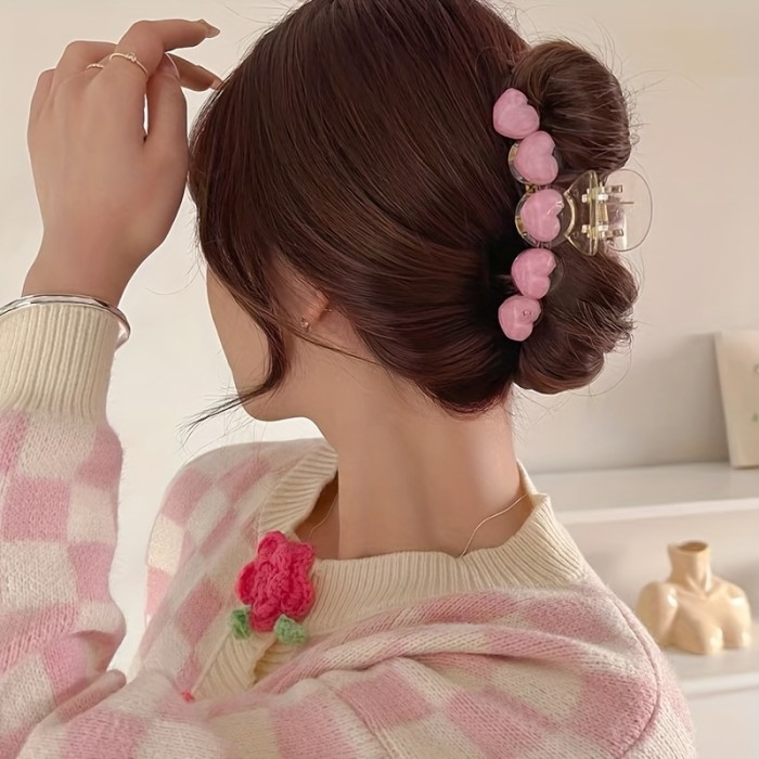 Pink Love Heart Hair Claw Clips Acrylic Non-Slip Strong Hold Grip Hair Jaw Clip For Thick Hair Accessories