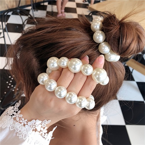 Faux Pearl Hair Tie Scrunchie Simple Elegant Decorative Rubber Band Hair Accessories