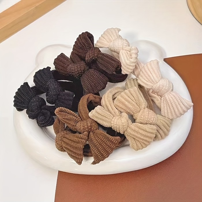 10Pcs Bow Hair Ties Set for Women, Fabric Elastic Hair Bands with Minimalist Sweet Style - Solid Color Bowknot Hair Accessories, High Elasticity Ponytail Holders for Ages 14+