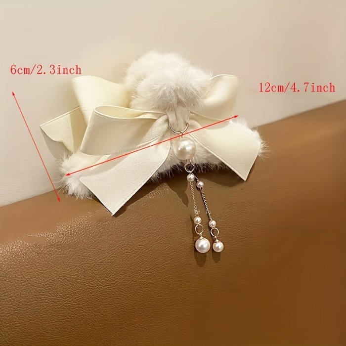 Bowknot Tassel Faux Pearl Plush Hair Claw Clip Elegant Non-Slip Strong Hold Grip Hair Jaw Clip For Thick Hair Accessories