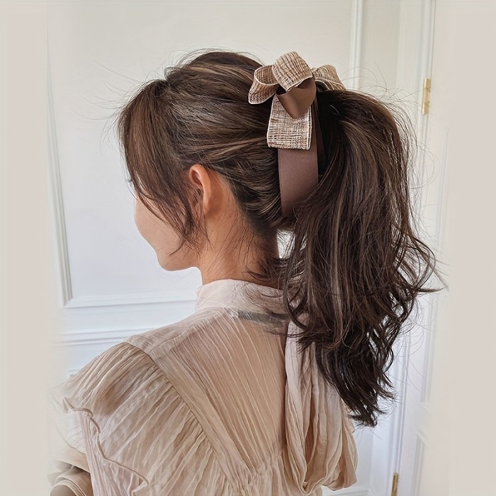Ribbon Bow Banana Clip Cute Pearl Hair Pins Barrette Women Hair Accessories Fashion Solid Color Elegant Hair Claw