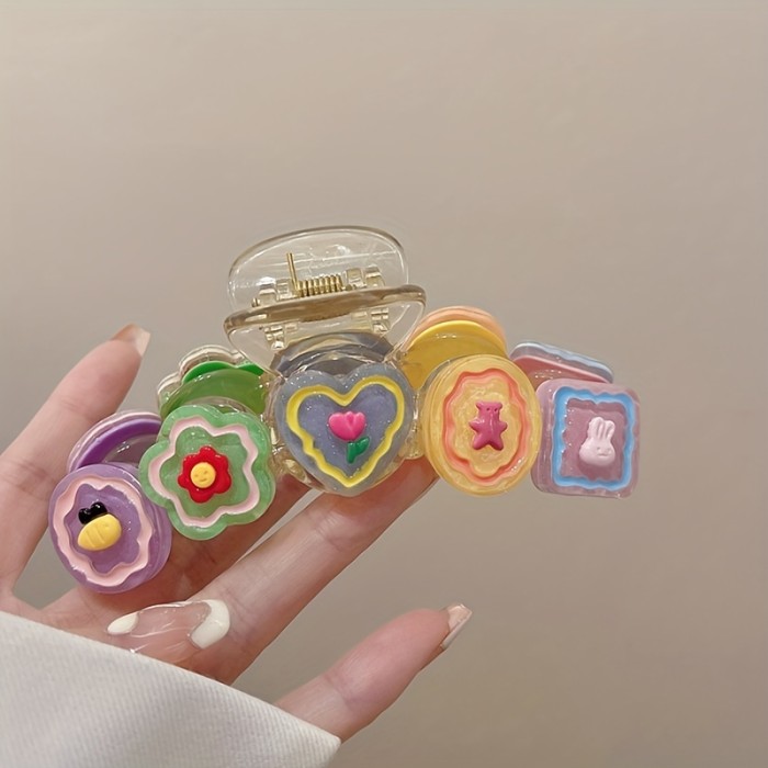 Strong Hold Clear Hair Claw Clip with Cute Cartoon Design - Non-Slip Grip for Thick Hair - Perfect Accessory for Everyday Use
