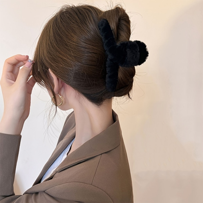 4pcs Elegant Plush Hair Claw Set - Strong Grip For Thick, Curly & Straight Hair - Cute Styling Accessories For Women