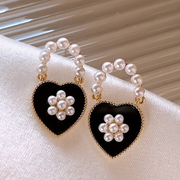Cute Faux Pearl and Love Heart Earrings Delicate Ear Jewelry For Women trendy female gift
