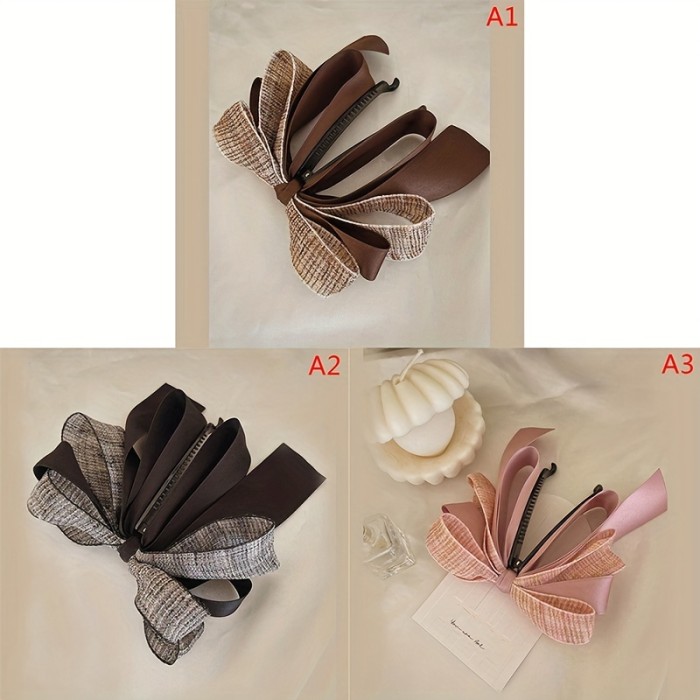 Ribbon Bow Banana Clip Cute Pearl Hair Pins Barrette Women Hair Accessories Fashion Solid Color Elegant Hair Claw