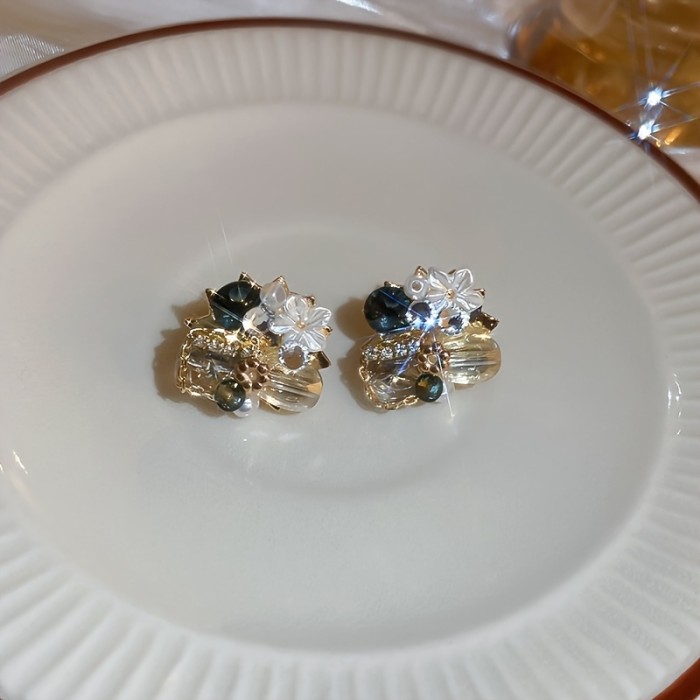 Delicate Irregular Geometric Crystal & Flower Earrings Bridesmaid Jewelry For Women Girls