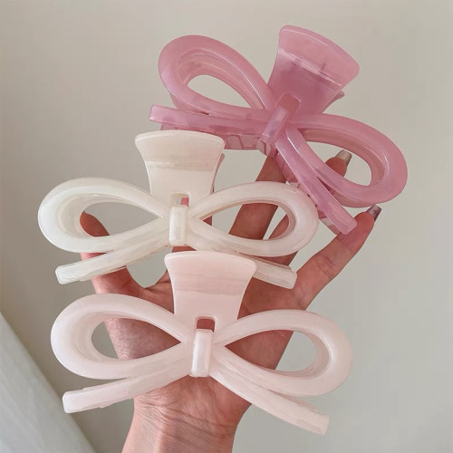 3Pcs\u002F Set Elegant Solid Color Bow Large Hair Clip Ladies Fashion Shark Clip