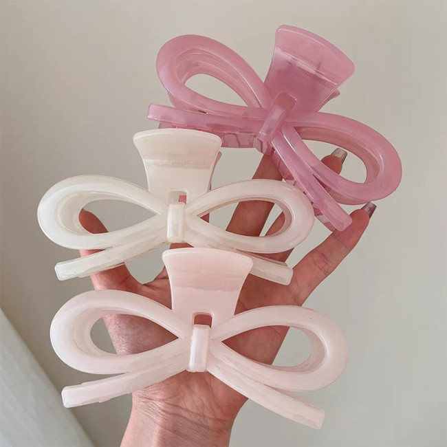 3Pcs\u002F Set Elegant Solid Color Bow Large Hair Clip Ladies Fashion Shark Clip
