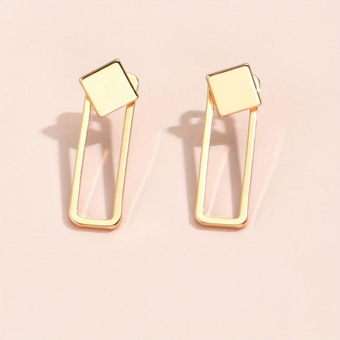 Square Geometric Stud Earrings Copper Jewelry Simple Leisure Style For Women Ladies Daily Wear Trendy Female Ear Decor