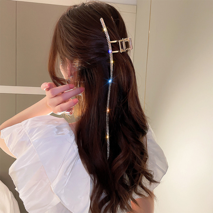 Strong Hold Rhinestone Tassel Hair Claw Clip for Thick Hair - Non-Slip Grip and Stylish Accessory