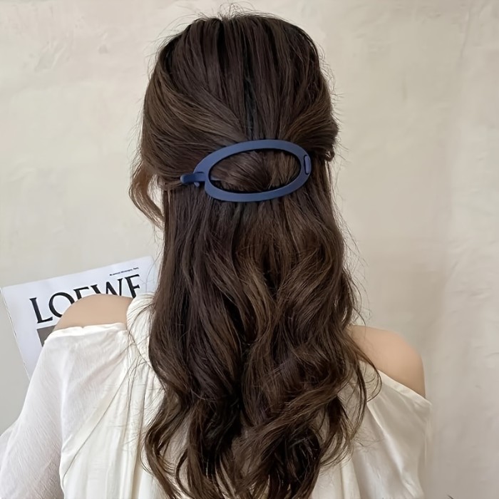2pcs Elegant Oval Hair Clips - Chic Solid Color Barrettes For Women & Teens, Perfect For Ponytails & Styling