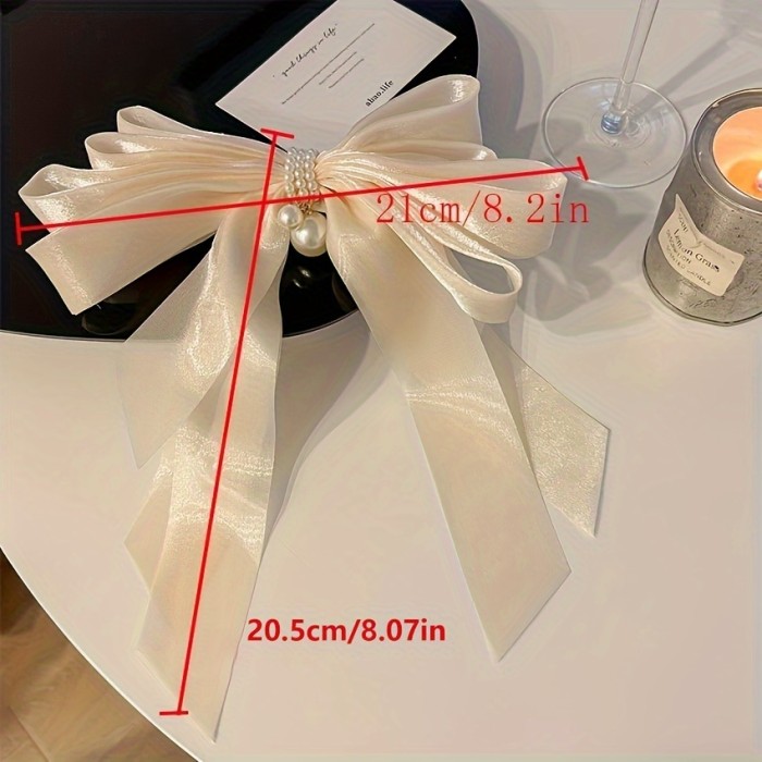 1pc Bow & Faux Pearl Decor Hair Clip Oversized French Barrette Elegant Hair Pin Hair Styling Accessory