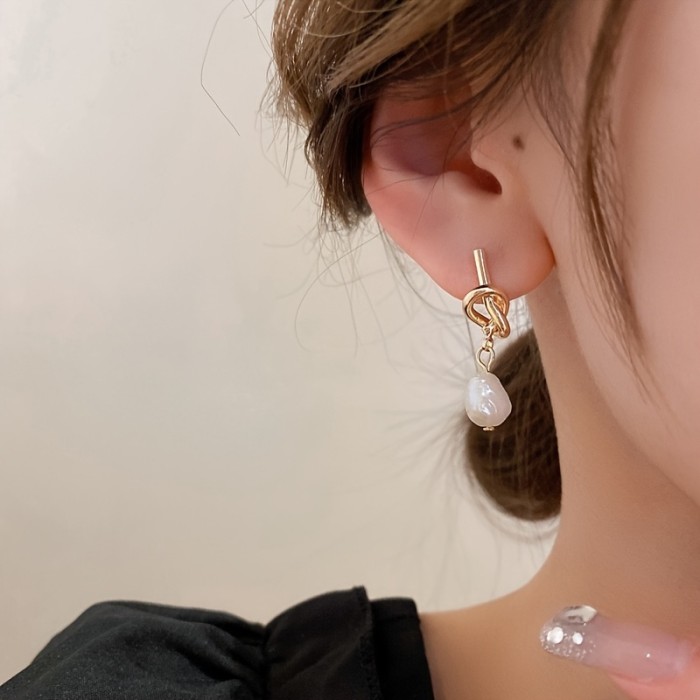 French-Inspired Knotted Pearl Drop Earrings - Vintage Style With Metal Posts For Weddings & Everyday Wear
