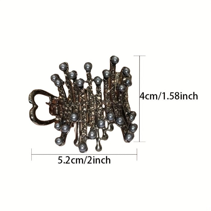 2PCS Y2K Style Alloy Claw Clips with Rhinestone and Imitation Pearls, Oval Shaped Barrettes with Color Matching Design, Elegant Ponytail Holders, Trendy Hair Accessories for Teens and Adults, Birthday Festive Gift Set