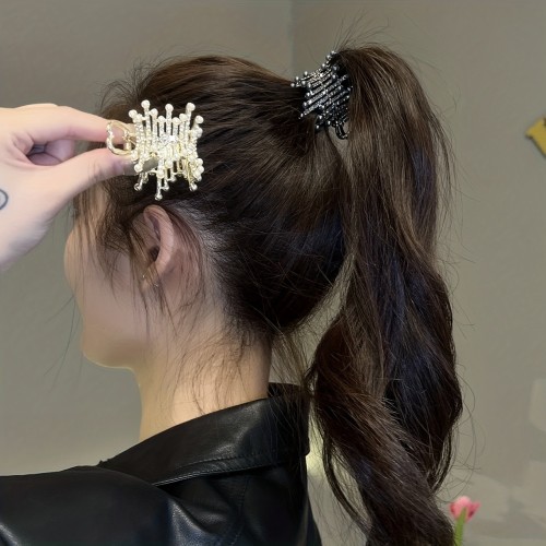 2PCS Y2K Style Alloy Claw Clips with Rhinestone and Imitation Pearls, Oval Shaped Barrettes with Color Matching Design, Elegant Ponytail Holders, Trendy Hair Accessories for Teens and Adults, Birthday Festive Gift Set