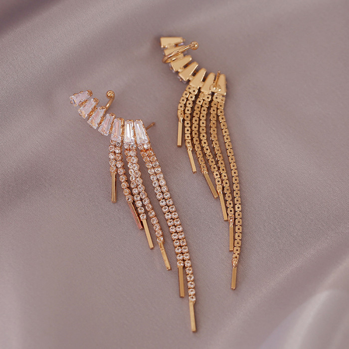Elegant Zircon Tassel Earrings Plated Ear Clip Women Party Accessories