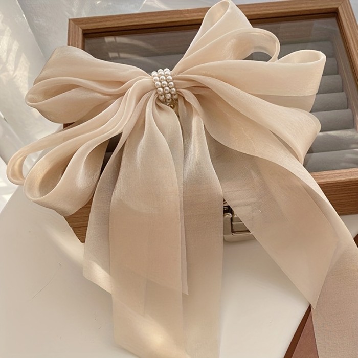 1pc Bow & Faux Pearl Decor Hair Clip Oversized French Barrette Elegant Hair Pin Hair Styling Accessory