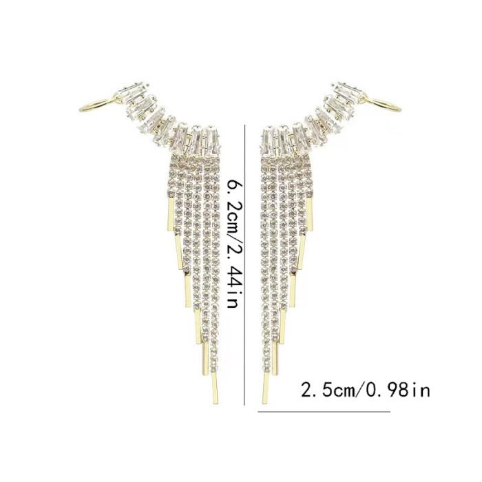 Elegant Zircon Tassel Earrings Plated Ear Clip Women Party Accessories