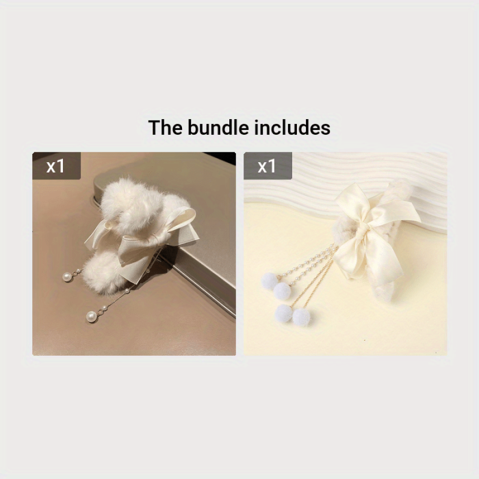 Bowknot Tassel Faux Pearl Plush Hair Claw Clip Elegant Non-Slip Strong Hold Grip Hair Jaw Clip For Thick Hair Accessories