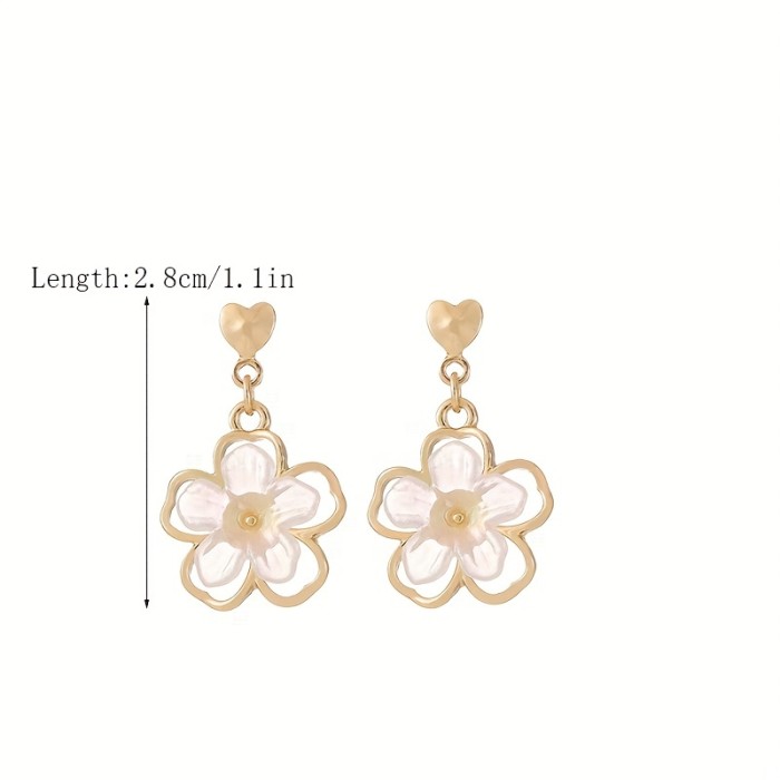 925 Silver Needle Flower Alloy Earrings Stylish Accessories Shell Stone Earrings