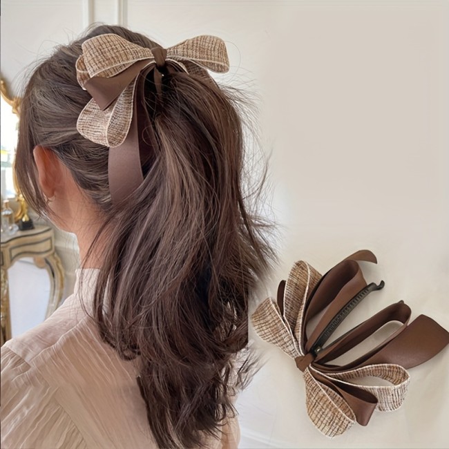 Ribbon Bow Banana Clip Cute Pearl Hair Pins Barrette Women Hair Accessories Fashion Solid Color Elegant Hair Claw