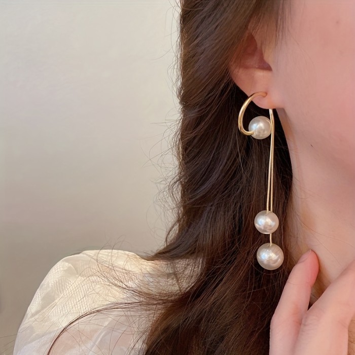 Faux Pearl Pendant Elegant Dangle Earrings Exquisite Gift For Women   Wedding Banquet Accessories