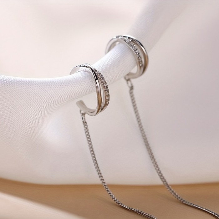 Shiny Zircon Decor Sexy Ear Cuff Threader Earrings Copper Jewelry Exquisite Female Gift Daily Casual