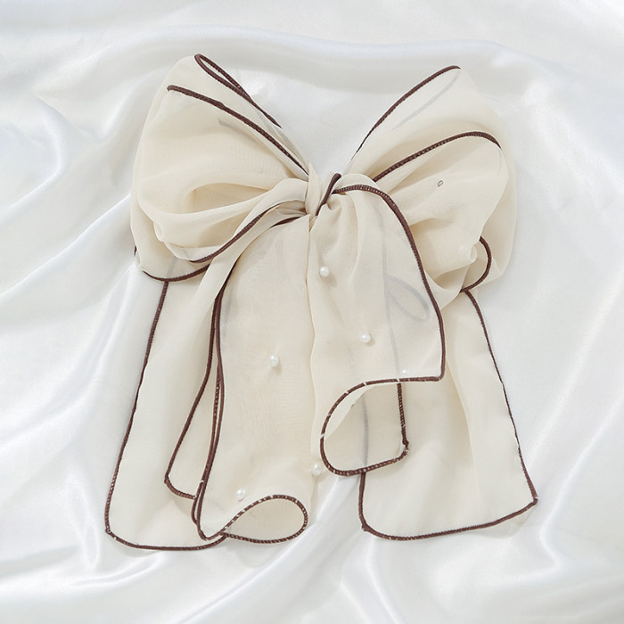 Elegant Chiffon Bow Hairpin with Pearl Streamer - Stylish and Versatile Hair Accessory for Any Occasion