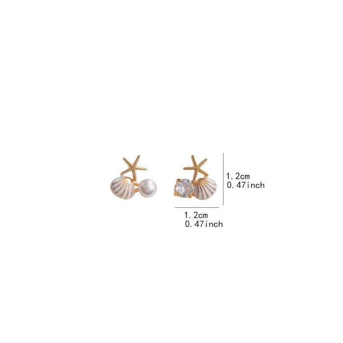 Chic Summer Beach-Inspired Women'S Stud Earrings - Starfish & Shell Design With Sparkling Accents, 925 Silvery Posts, Vintage-Chic Alloy Fashion Jewelry For Daily Wear & Parties