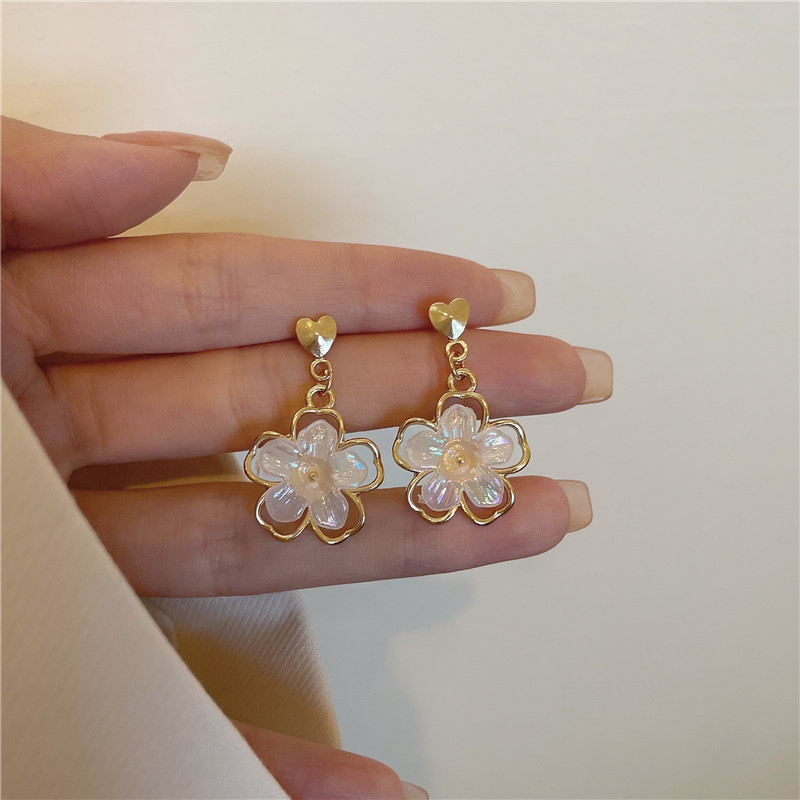 925 Silver Needle Flower Alloy Earrings Stylish Accessories Shell Stone Earrings