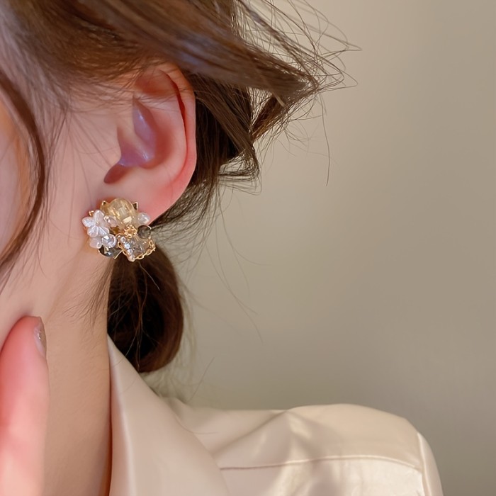 Delicate Irregular Geometric Crystal & Flower Earrings Bridesmaid Jewelry For Women Girls
