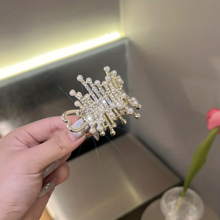 2PCS Y2K Style Alloy Claw Clips with Rhinestone and Imitation Pearls, Oval Shaped Barrettes with Color Matching Design, Elegant Ponytail Holders, Trendy Hair Accessories for Teens and Adults, Birthday Festive Gift Set