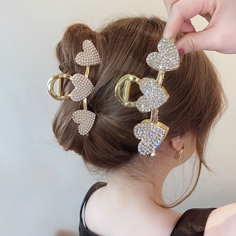Rhinestone Heart Hair Clip - Strong Hold for Thick, Thin, and Curly Hair - Perfect for Women and Daily Use