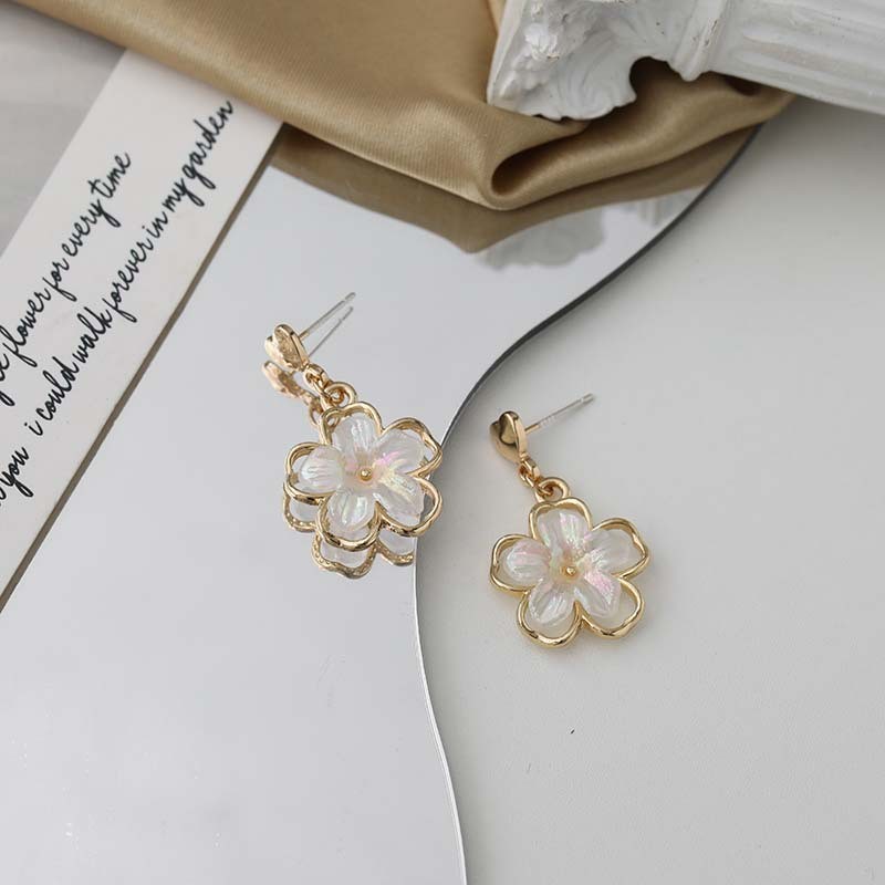 925 Silver Needle Flower Alloy Earrings Stylish Accessories Shell Stone Earrings
