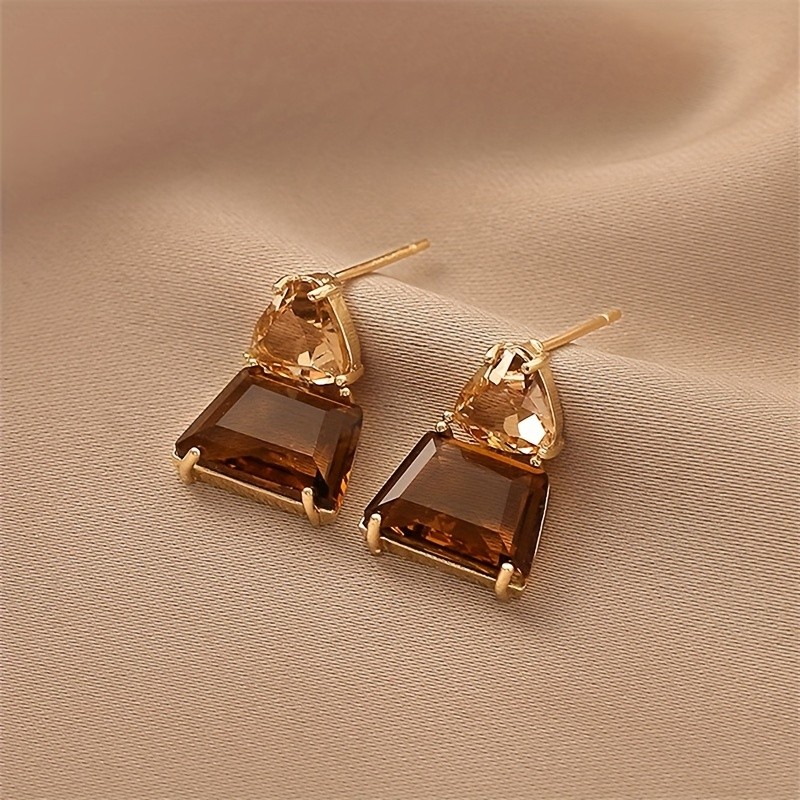 14k Gold Plated Japanese & Korean Elegant Brown Faux Crystal Earrings Fashion Decorations Easter Thanksgiving Mother's Day Gift For Friends, Mothers, Daughters