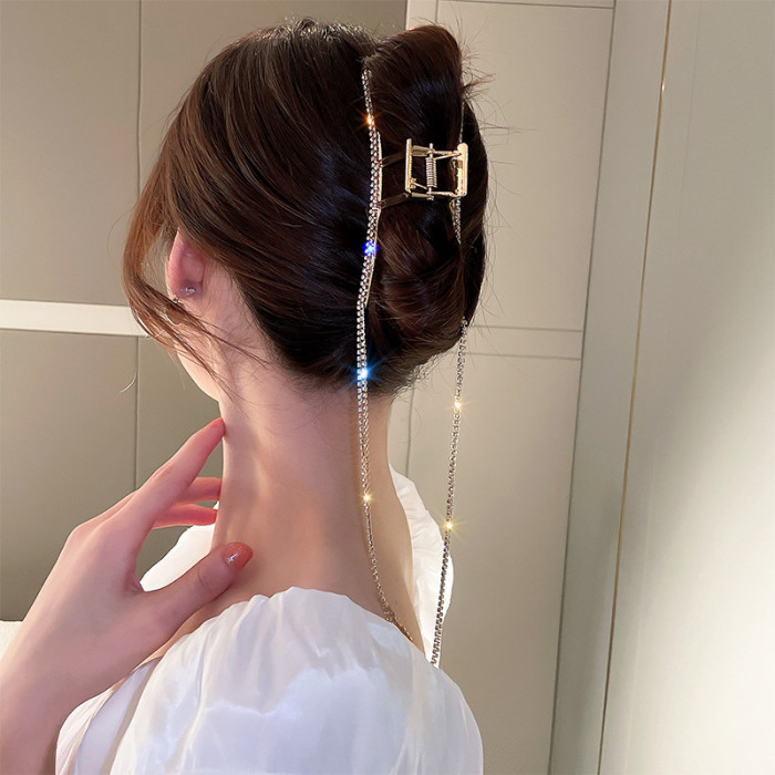 Strong Hold Rhinestone Tassel Hair Claw Clip for Thick Hair - Non-Slip Grip and Stylish Accessory