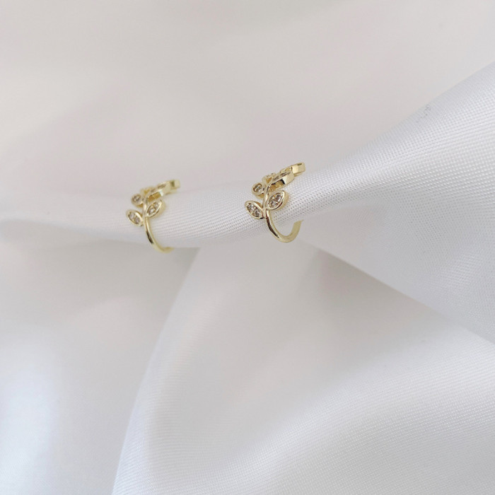 Elegant Rhinestone Leaf Design Ear Cuffs for Women, Alloy Ear Bone Clip, Simple Luxurious Non-Piercing Earrings, Daily and Party Wear Jewelry Accessory