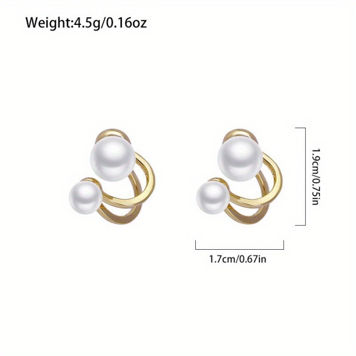 Exquisite Double Imitation Pearl Design Stud Earrings Alloy Jewelry Elegant Vintage Style For Women Daily Casual