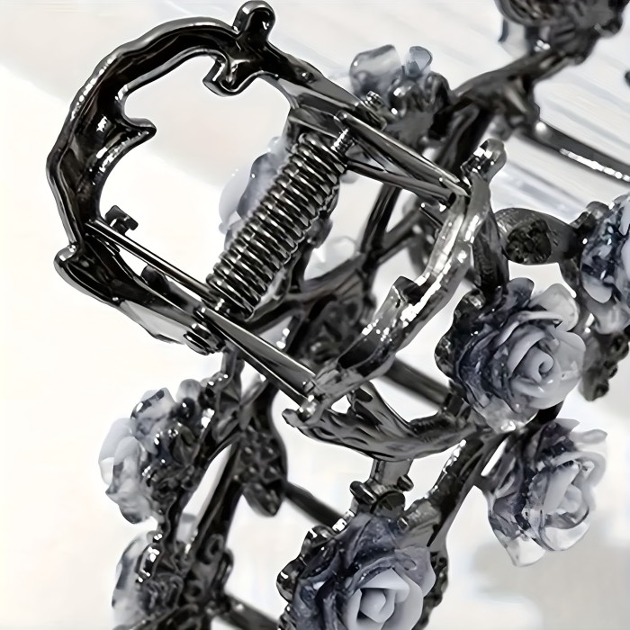 Rose Floral Metal Claw Clip Gothic Punk Style for Women, Hollow Flower Design, Large Metal Clasp Accessory for Ages 14+, Single Piece Solid Color Hair Ornament