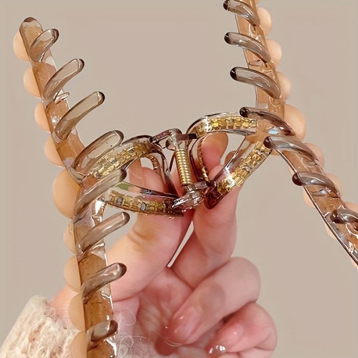 Elegant Coffee-Colored Pearl Water Diamond Hair Clip with Shark Tooth Design, Suitable for Women's Hair Volume Display - Anniversary Gift for 14+ Years Old