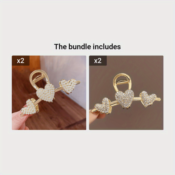 Rhinestone Heart Hair Clip - Strong Hold for Thick, Thin, and Curly Hair - Perfect for Women and Daily Use