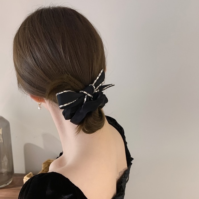 1PC Black Headband Bow Bow Elastic Hair Rope Ponytail Retainer Accessories Simple Hair Accessories For Women And Girls