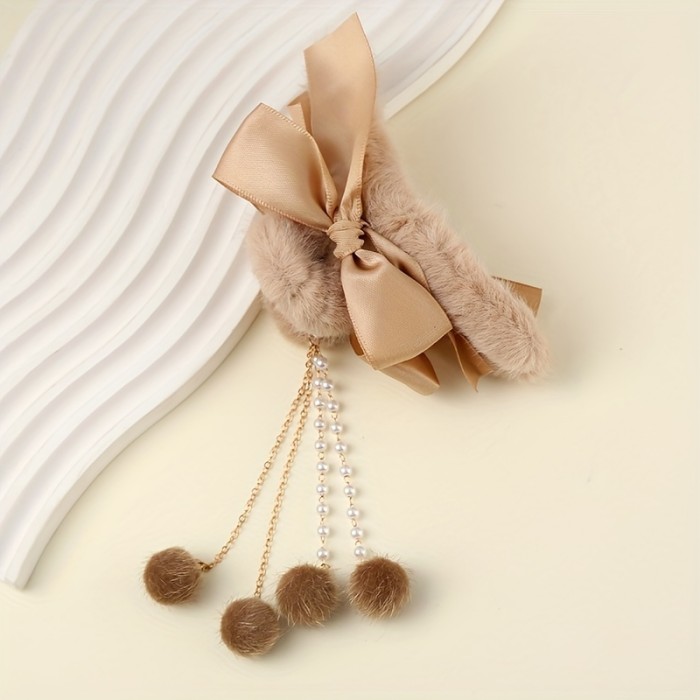 Bowknot Tassel Faux Pearl Plush Hair Claw Clip Elegant Non-Slip Strong Hold Grip Hair Jaw Clip For Thick Hair Accessories