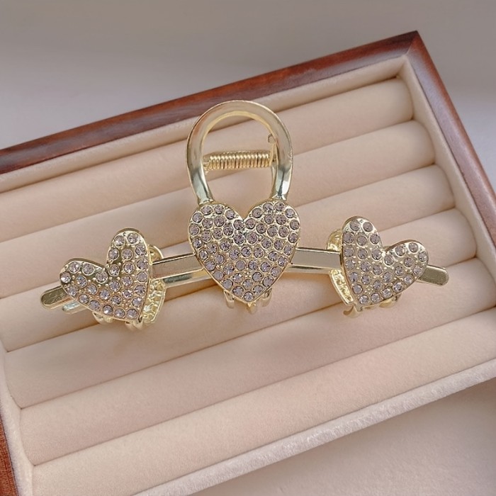 Rhinestone Heart Hair Clip - Strong Hold for Thick, Thin, and Curly Hair - Perfect for Women and Daily Use