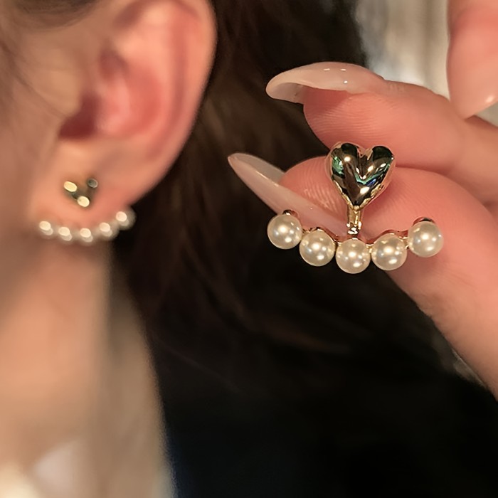 Faux Pearl And Heart Decor Stud Earrings Elegant Ear Jewelry For Women For Daily Party Banquet Wear
